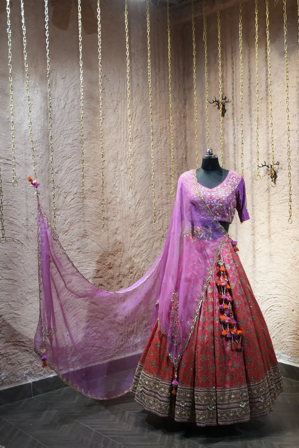 Orchid and Coral Lehenga by Yukti Vohra — dupatta in motion