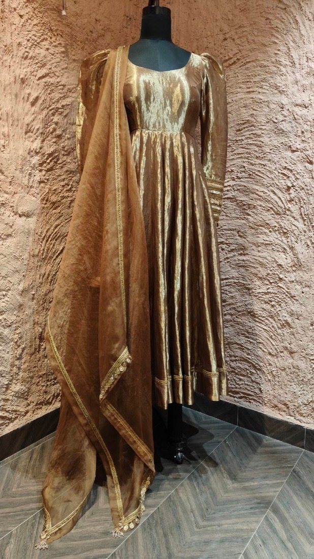 Coco Brown Tissue Anarkali with Coin Detailing