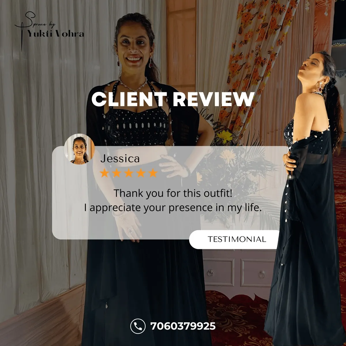 Client review from Jessica — “Thank you for this outfit! I appreciate your presence in my life.”